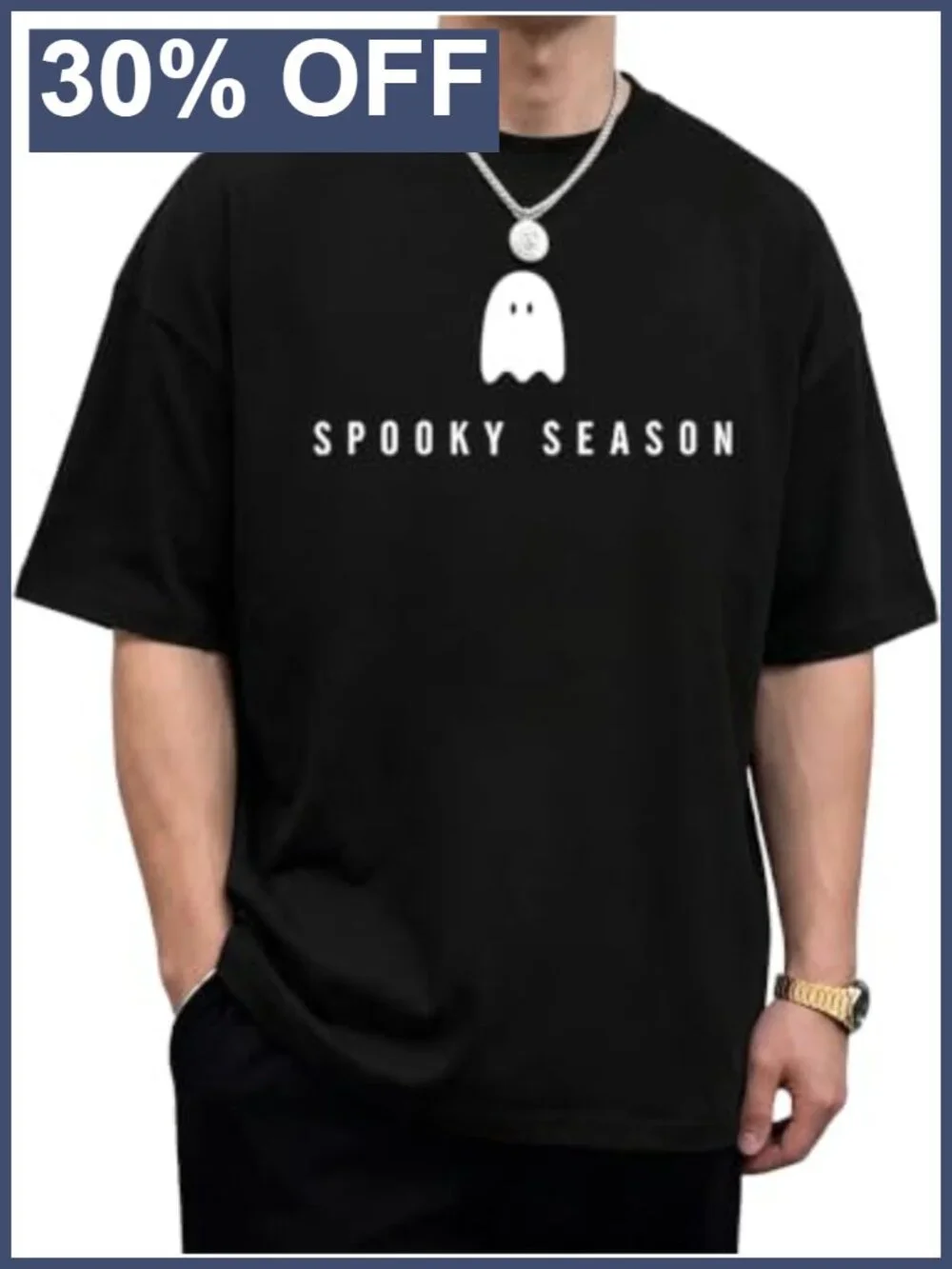 Men's Halloween Ghost Tee Loose Fit Spooky Season Short Sleeve